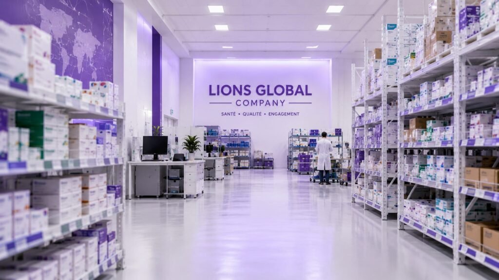 Entrepôt pharmaceutique Lions Global Company — logistique et distribution B2B depuis Dubaï