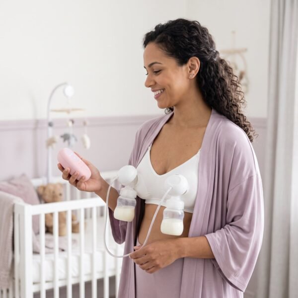 Maman utilisant un tire-lait portable POUPY — ambiance 3 Maman utilisant un tire-lait portable POUPY — ambiance 3
