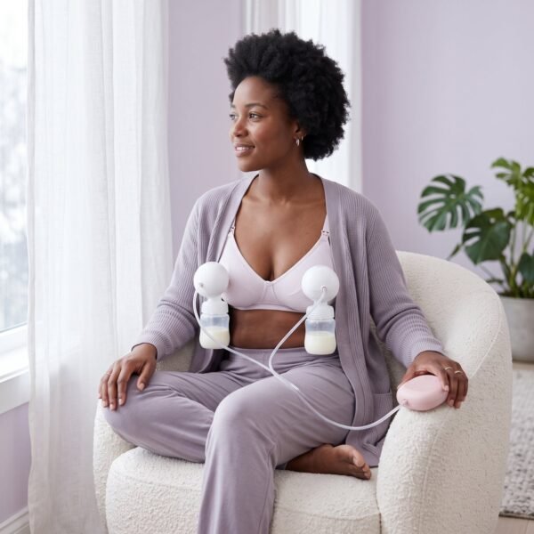 Maman utilisant un tire-lait portable POUPY — ambiance 5