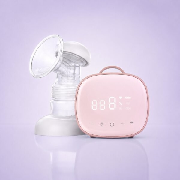 POUPY Tire-lait électrique simple, rose poudré — packshot studio fond lavande